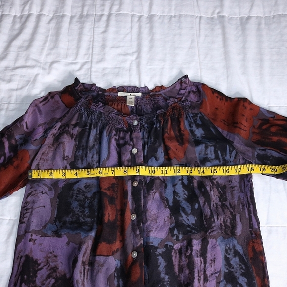 Anthropologie TRINITY tops, bohemian Tie Dye blouse, 100% Silk in Purple,  Small - Picture 7 of 10